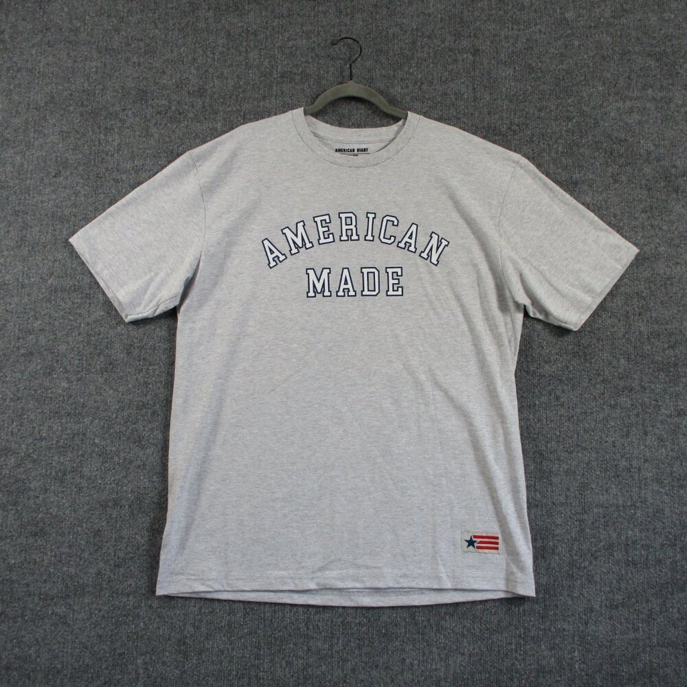 American Giant Shirt Mens XL Gray Flag Collection American Made USA Spell Out